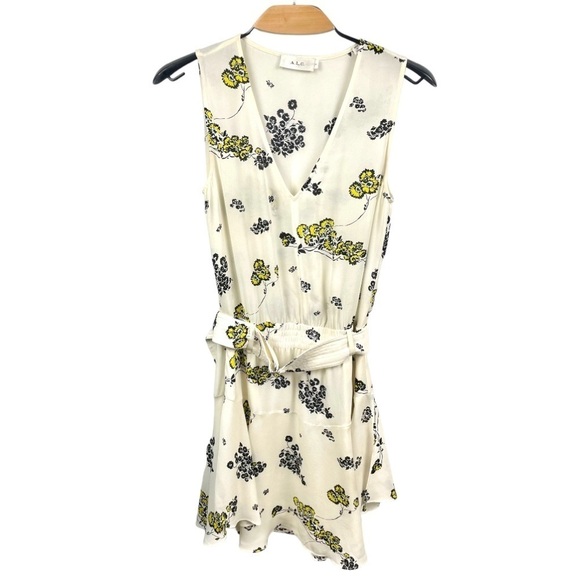 A.L.C. Hadley Cream Floral Silk Sleeveless V Neck Belted Dress Size 4 - Picture 4 of 9